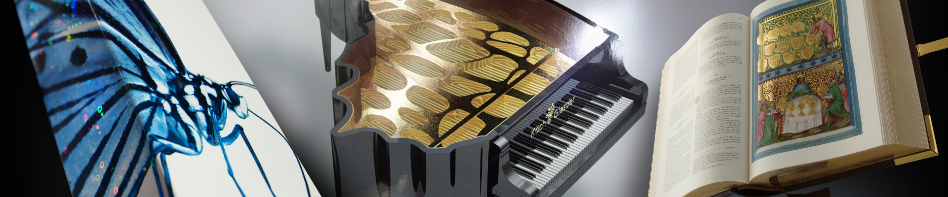 Diaschau Bild 3 faksimile Bibelseite mit überdruckter goldener Kaltfolie